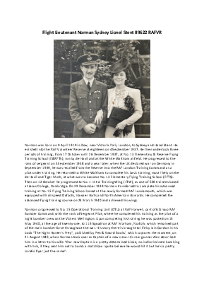 A preview of a PDF biography for Stent, Norman Sydney Lionel